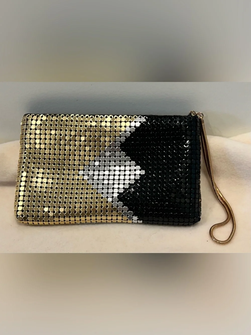 Metallic Sequin Evening Clutch - Black, Gold & Silver NWOT